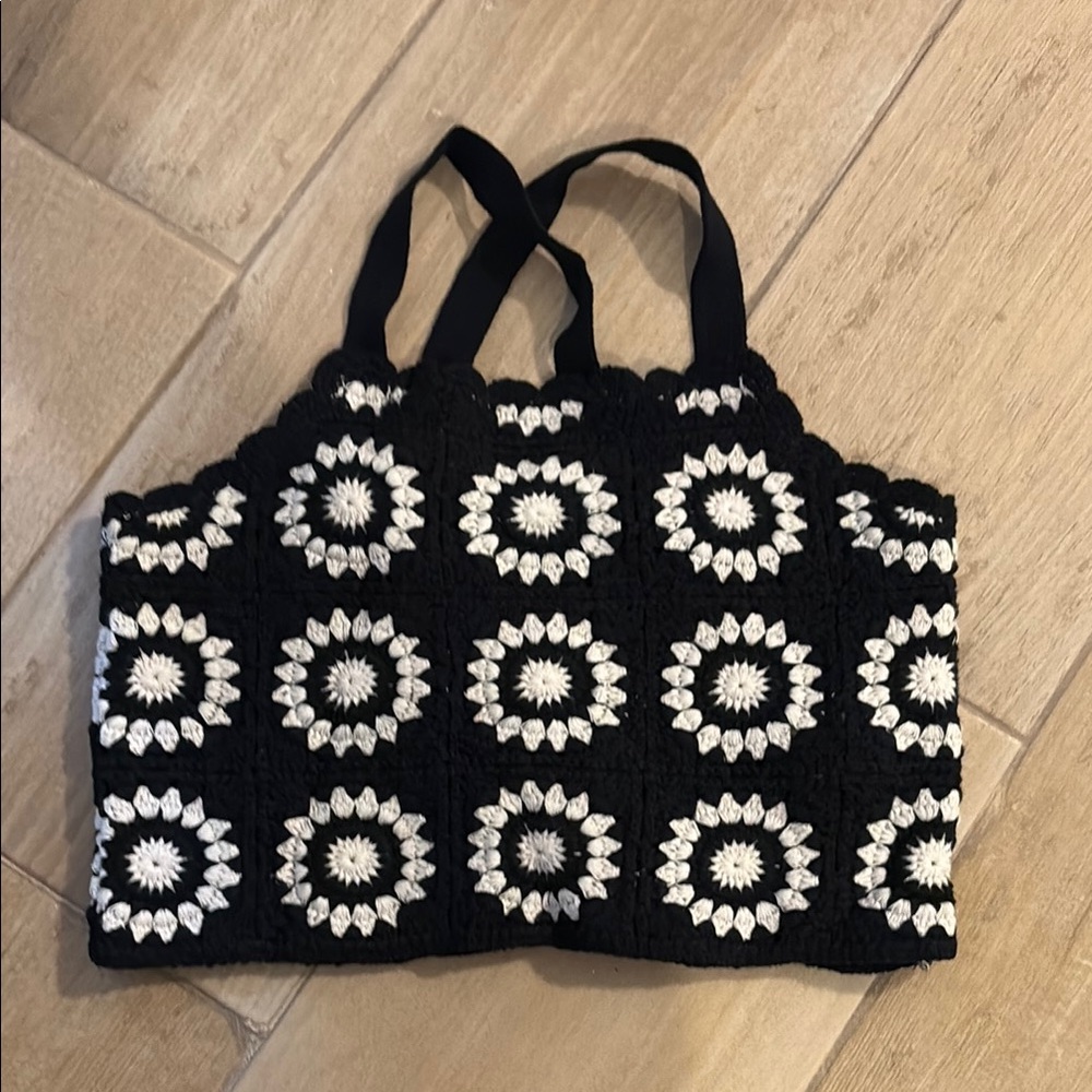 Black and White Crochet Crop Top